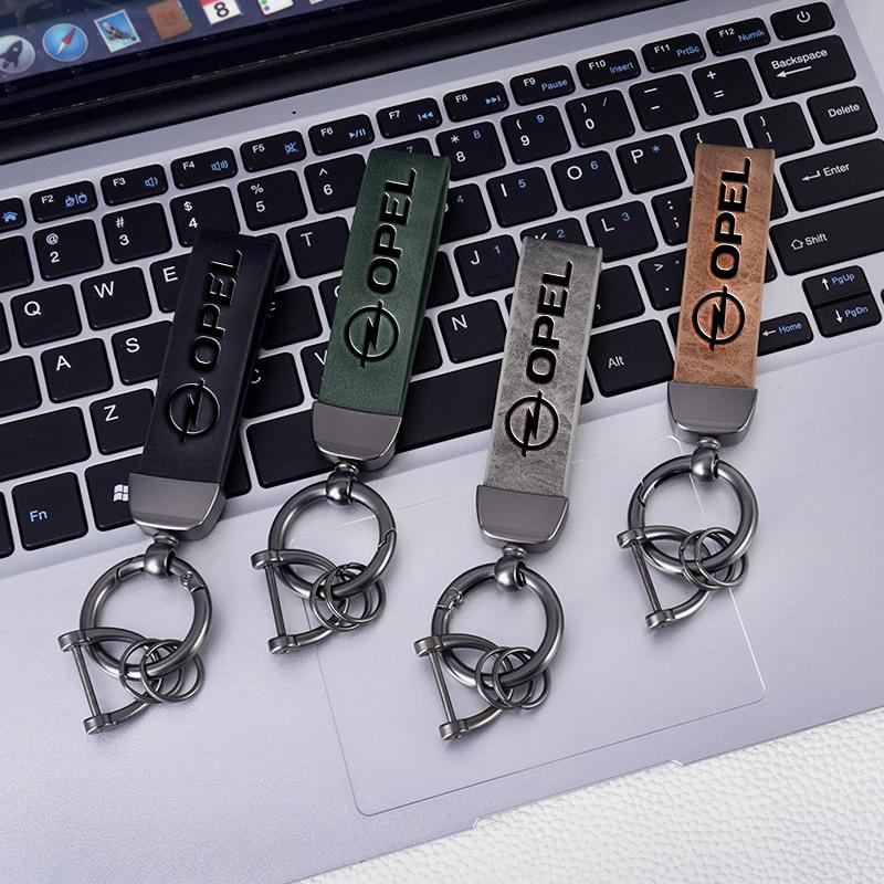 For Opel Corsa D Astra Insignia Mokka Adam Combo OPC Vauxhall Vectra H G Zinc Alloy Leather Car Keychain Key Ring Auto Interior