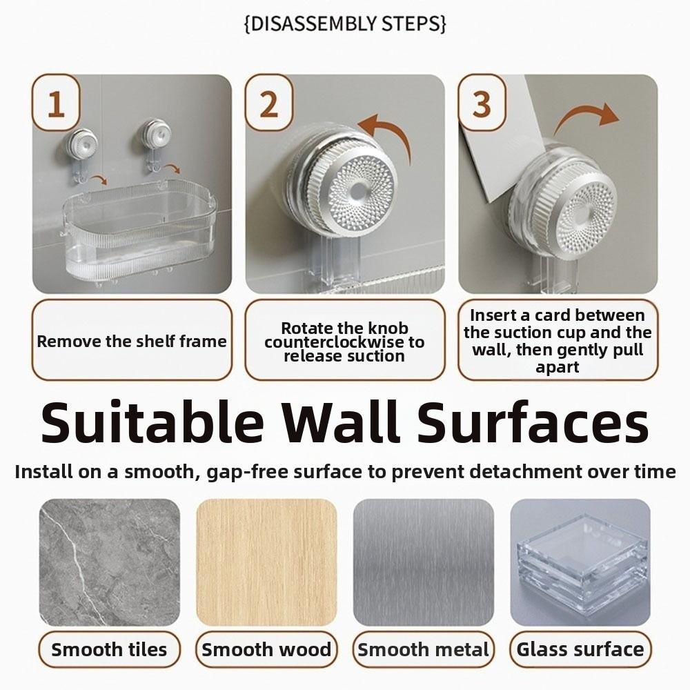 New Suction Cup Bathroom Shelves Transparent With Drain Hole Kitchen Storage Box Wall Mounted Storage Rack Home Supplies