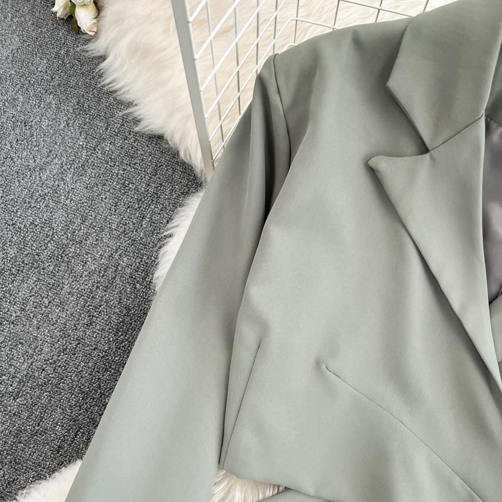 Women's Autumn Suit Collar High Waist Short Lace-Up Coat Two Piece High Waist Mid Length Split Skirt