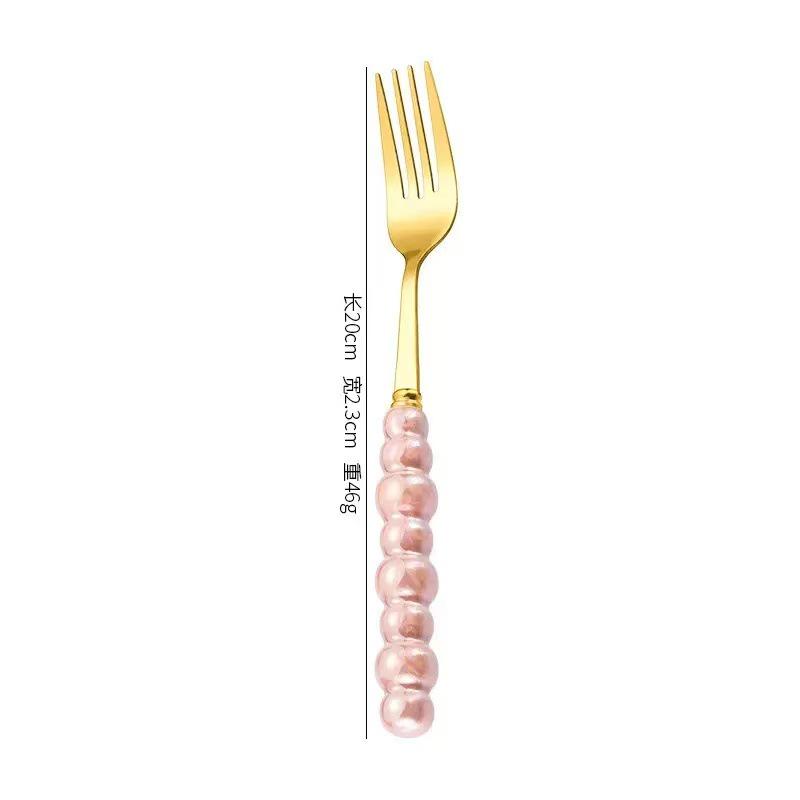 Norse Luxe Ceramic Pearl Cutlery Set: Fork, Knife & Spoon in Elegant Stainless Steel