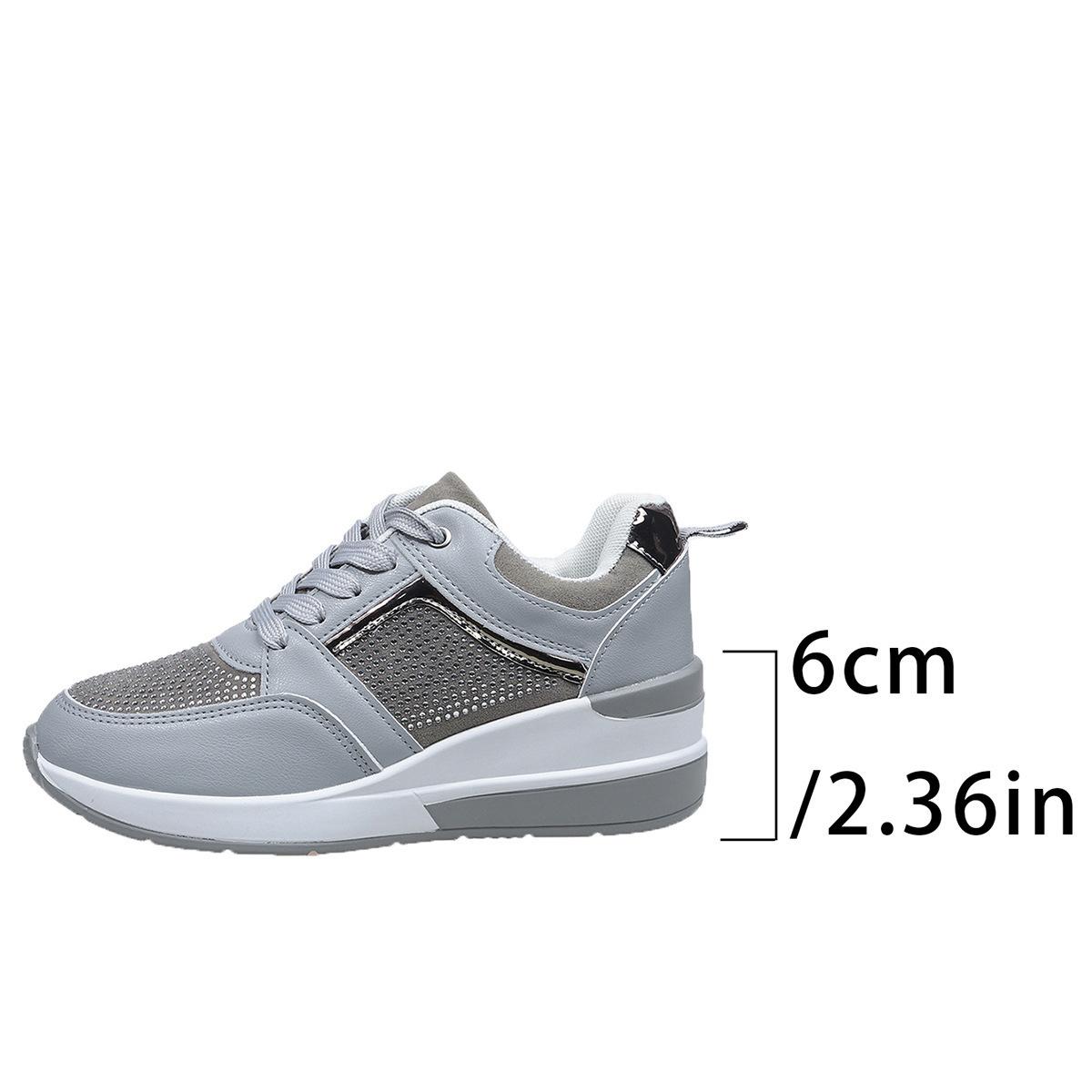 

Спортивные женские туфли для отдыха весна-лето 2025 года, новые повседневные туфли на толстой подошве с наклонным каблуком, со шнуровкой, со стразами, спортивные модные туфли 43 серый