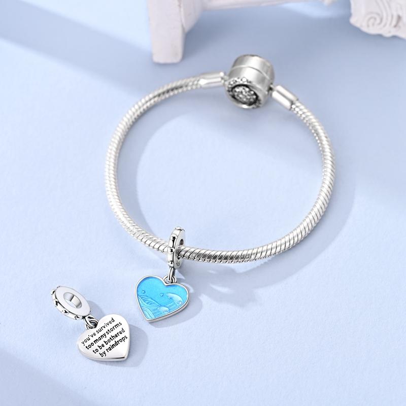 Fit Original Copper Charms Beads Romantic Blue Heart-Shaped Waves Charms For Women Fine Diy Birthday Jewelry Gifts