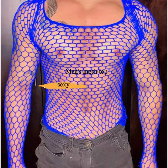 Men's Mesh Top Sexy Underwear Male Club Wear 5-Color Young Boyfriend Bodysuit Guy Breathable Costumes Comfortable Lingerie