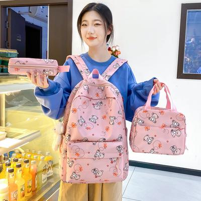 School Bag New Cute Cartoon Nylon Backpack Women's Large-capacity Middle and High School Burden Reduction Wear-resistant School Bag Three-piece Set