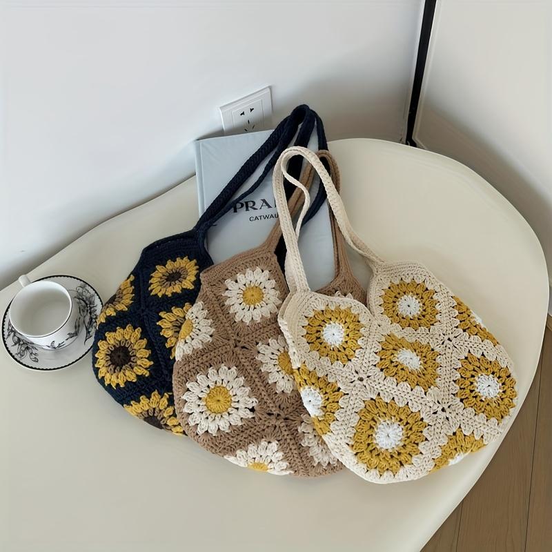 Unique Design Versatile Yarn Bag Fashionable Granny Square Woven Bag, Women Shoulder Bag, Crossbody Bag, Beach Bag, Preferred Bag Style, Storage Bag.
