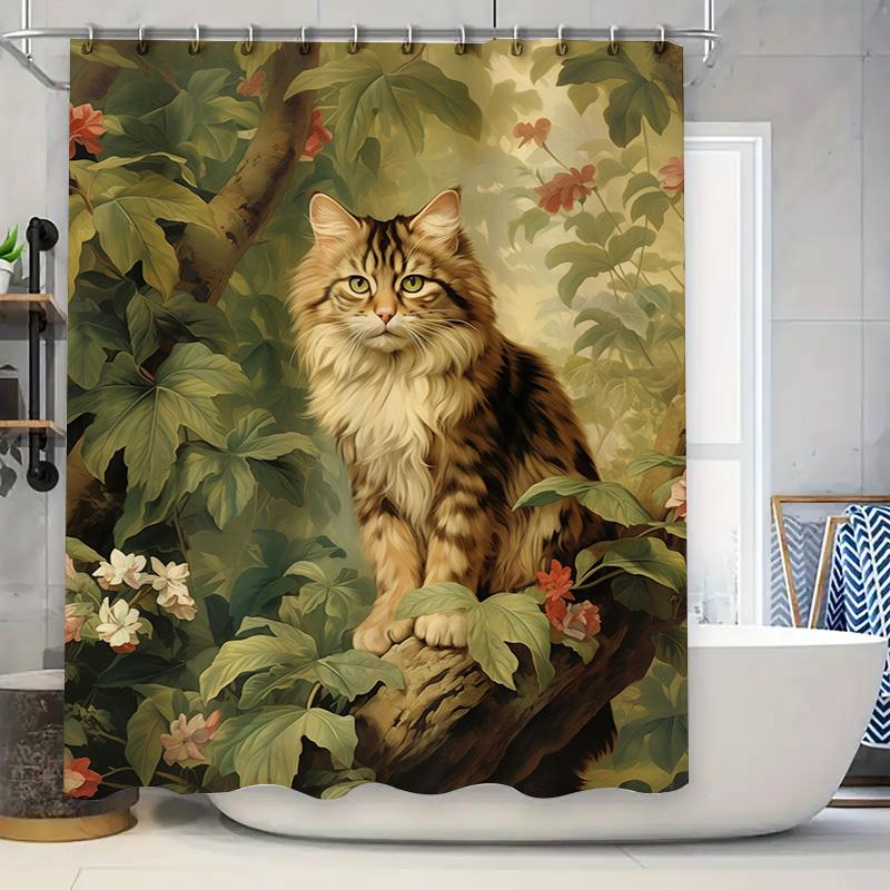 

Artistic Shower Curtain With Whimsical Cat Design Perfect For Bathroom Decoration W60H190(CM)-1 Pcs