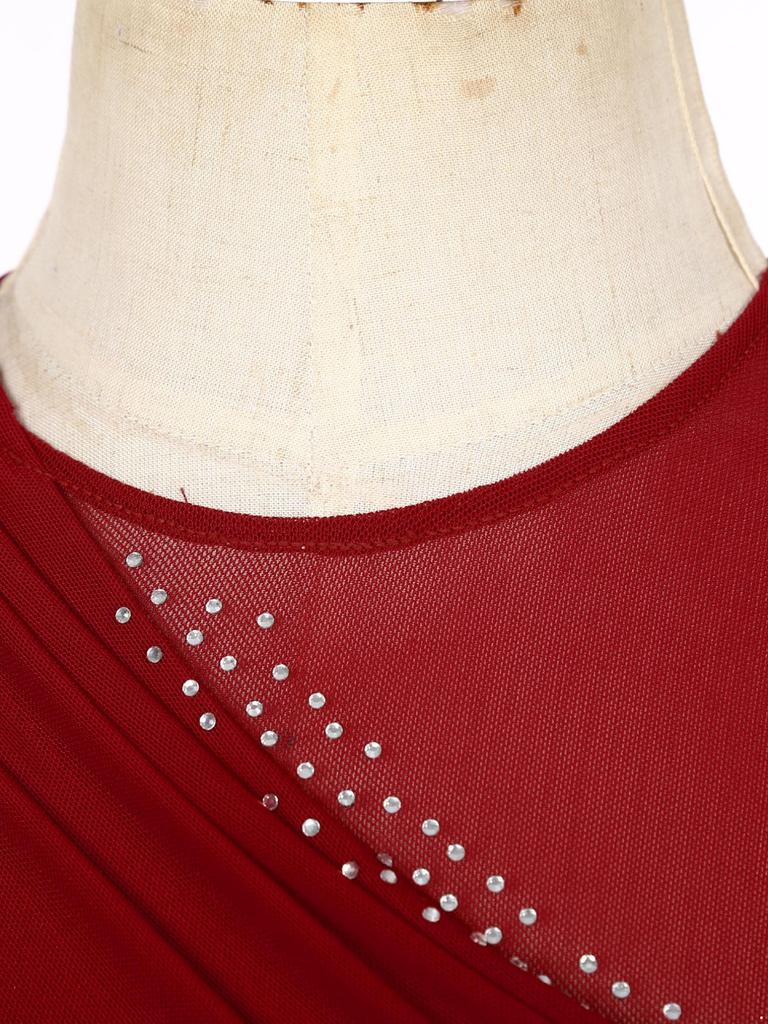 Frauen Lyrical Dance Kleid Strass Sheer Mesh Tüll Flowy Trikot Eiskunstlauf Tanz Kostüm