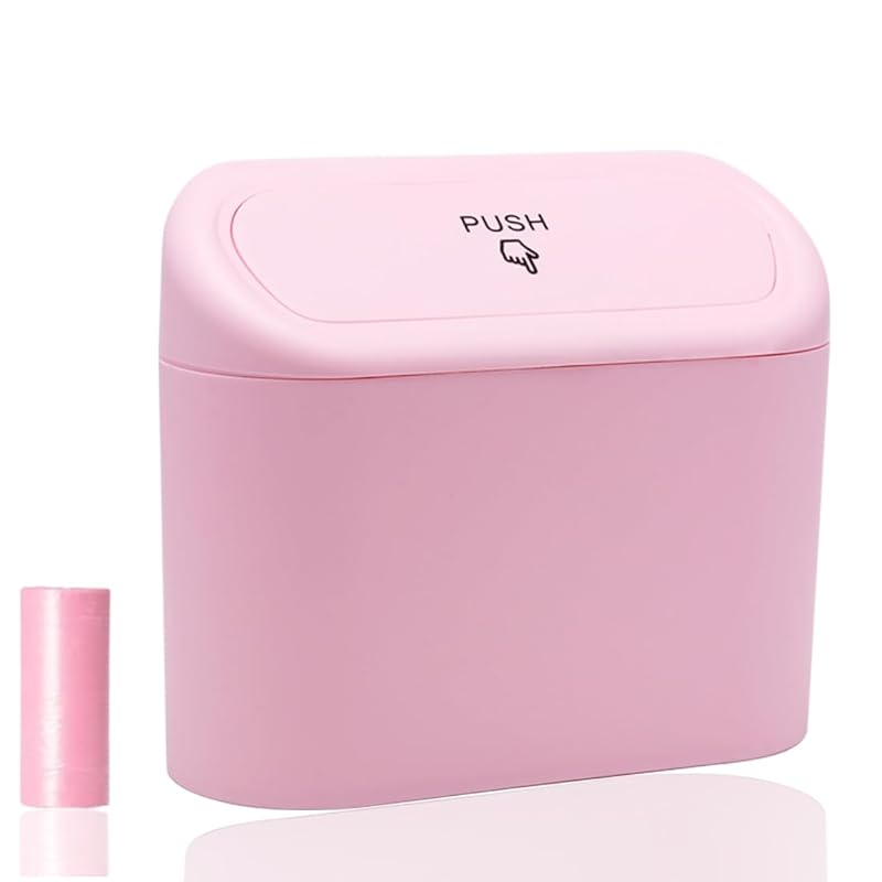 Car Trash Can Bin with Lid - 2 Packs Universal Vehicle Mini Leakproof Garbage Can Bin with 40pcs Trash Bags Can Organizer Storage for Front Back Seat