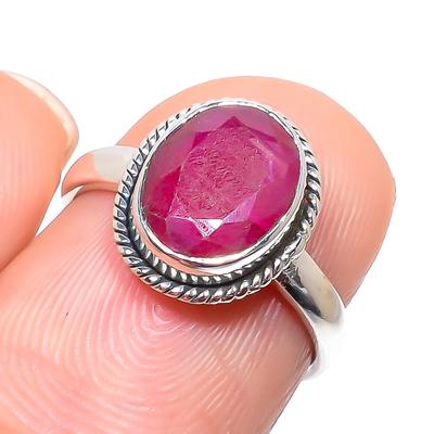 Roter Rubin(Simuliert) Edelstein Handgefertigt 925 Sterlingsilber Schmuck Ring S.6 J0I59