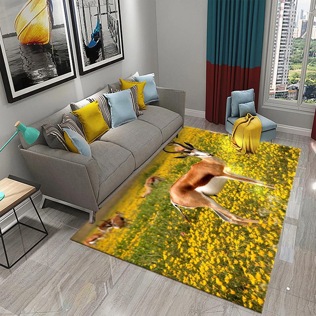 3D Antelope Carpet Lovely Animal Rug for Bathroom Kitchen Entrance Anti Slip Floor Carpet Living Room Bedroom Decoration Doormat