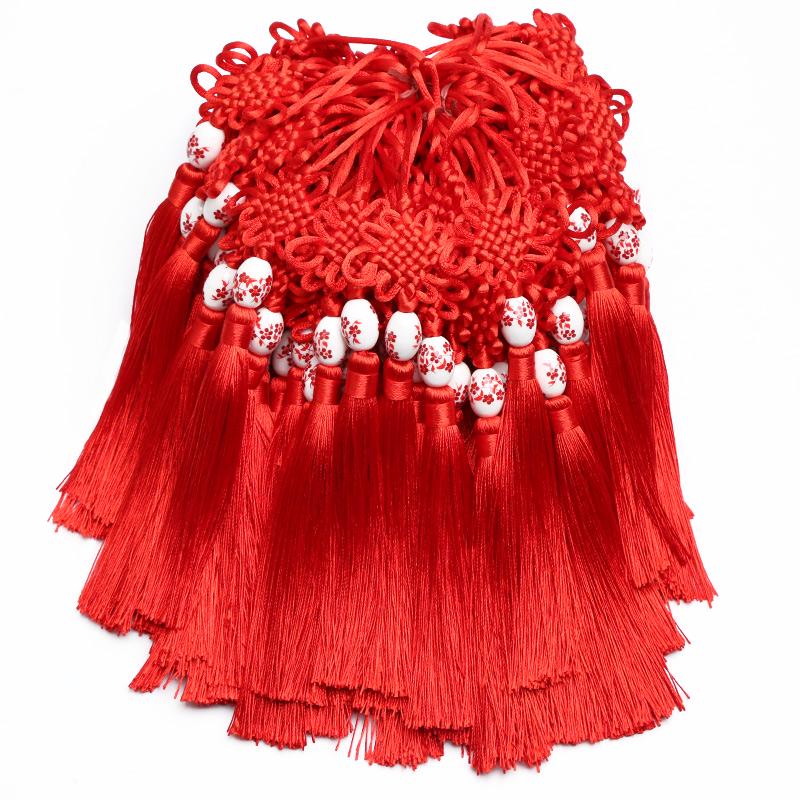 Small Chinese Knot Pendant DIY Tassel - Festive Red 6/8 Plate Hanging Ornament