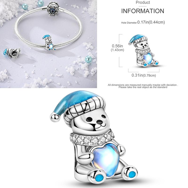 Christmas Bell Dangle Beads Copper Snowman Heart Elk Christmas Tree Snowman Fit Original Bracelet Women Jewelry