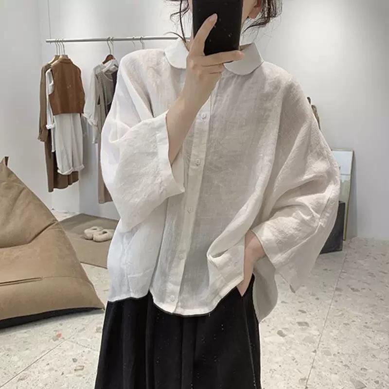 Women's Retro Cotton Linen Shirt - Loose, Slimming Five-Point Sleeve Summer Top (2026 Design)