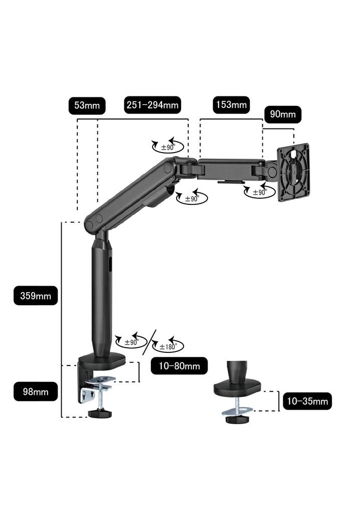 Alterzone Single Monitor Compatible with Load Capacity VESA 75x75mm 100x100mm Mechanical Spring Cable Arm, 17-35 Inches, 3-11kg, Compatible, Type,