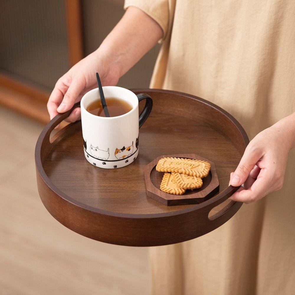 Walnut Color Food Storage Trays Round Dessert Pallet Decorate Tray Bamboo Wooden Tray  Kitchen