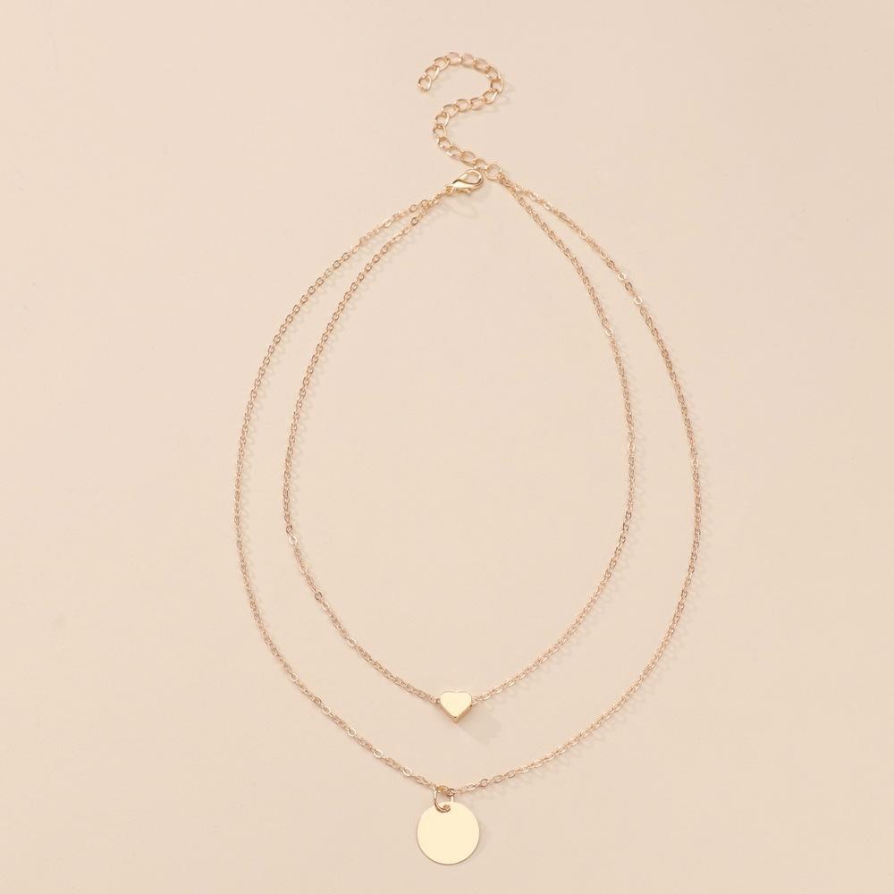 Personalized disc love pendant, multi-layered women's necklace collarbone chain