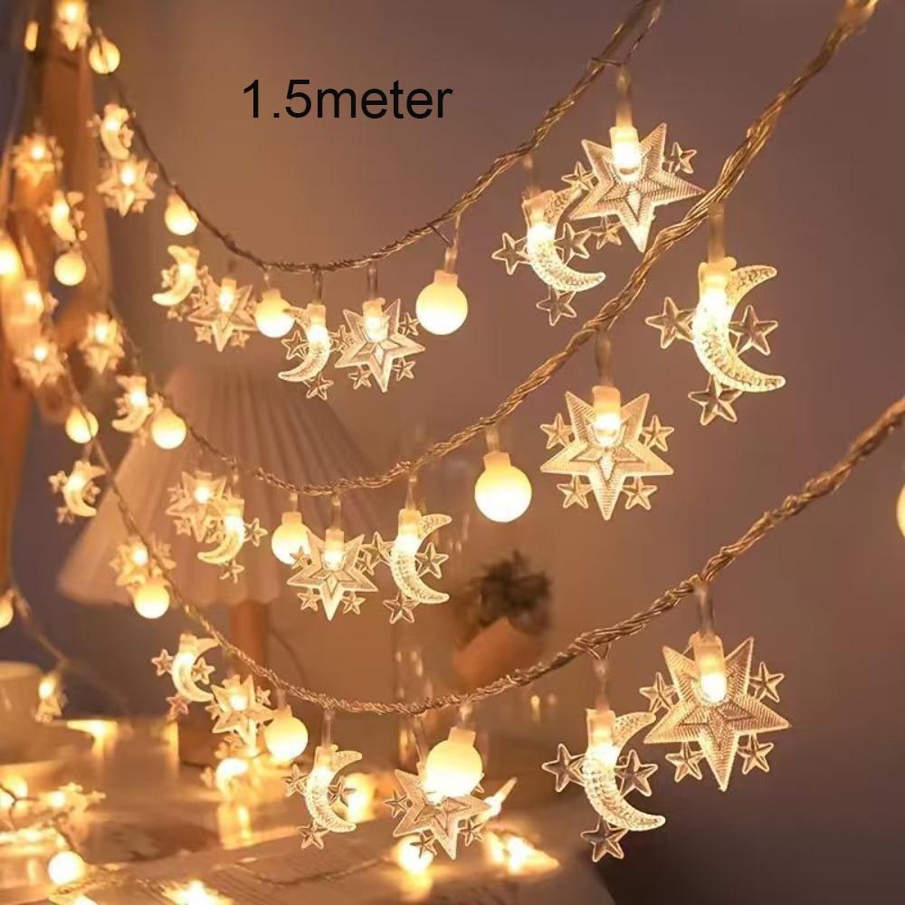 Plastic LED String Lights Battery Powered Moon Decoration Moon Star Lamp Multiple Lengths Warmwhite Star String Lights