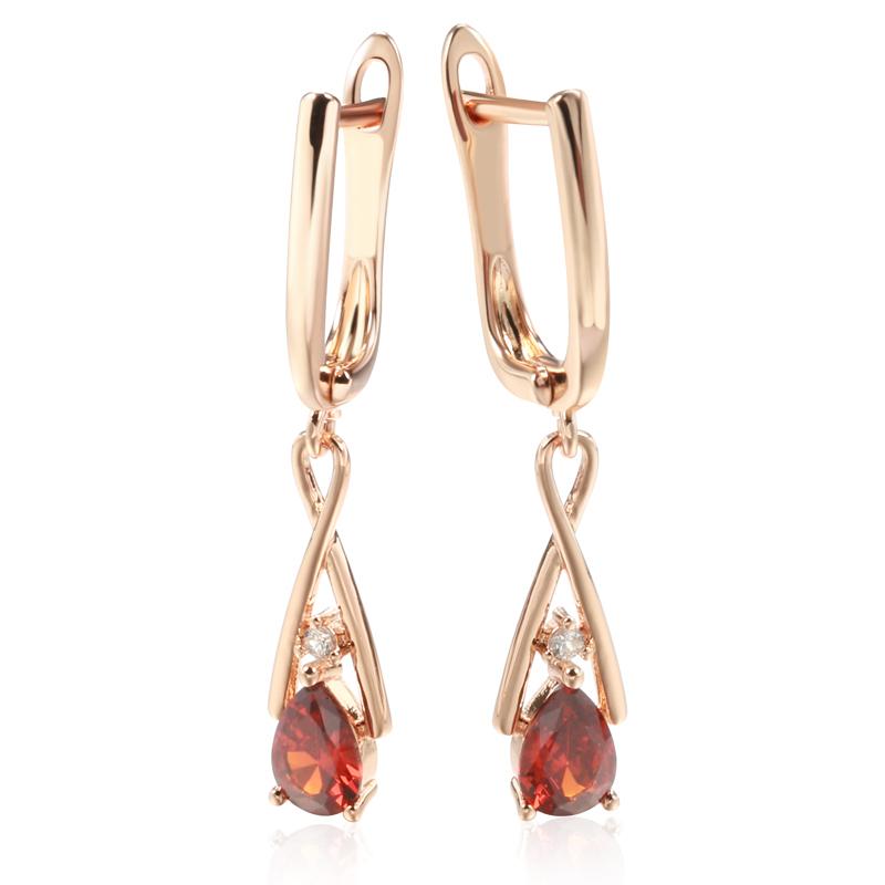 Crossing Hollow Geometric Jewelry Pingente de zircônia vermelha Brincos de cor dourada para mulheres Acessórios de combinação da moda