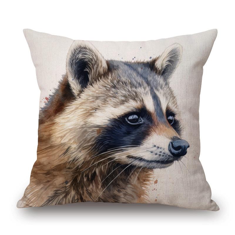 Color Painting Animals Portraits Cushion Covers Bull Raccoon Deer Horse Lemur Koala Print Pillow Case