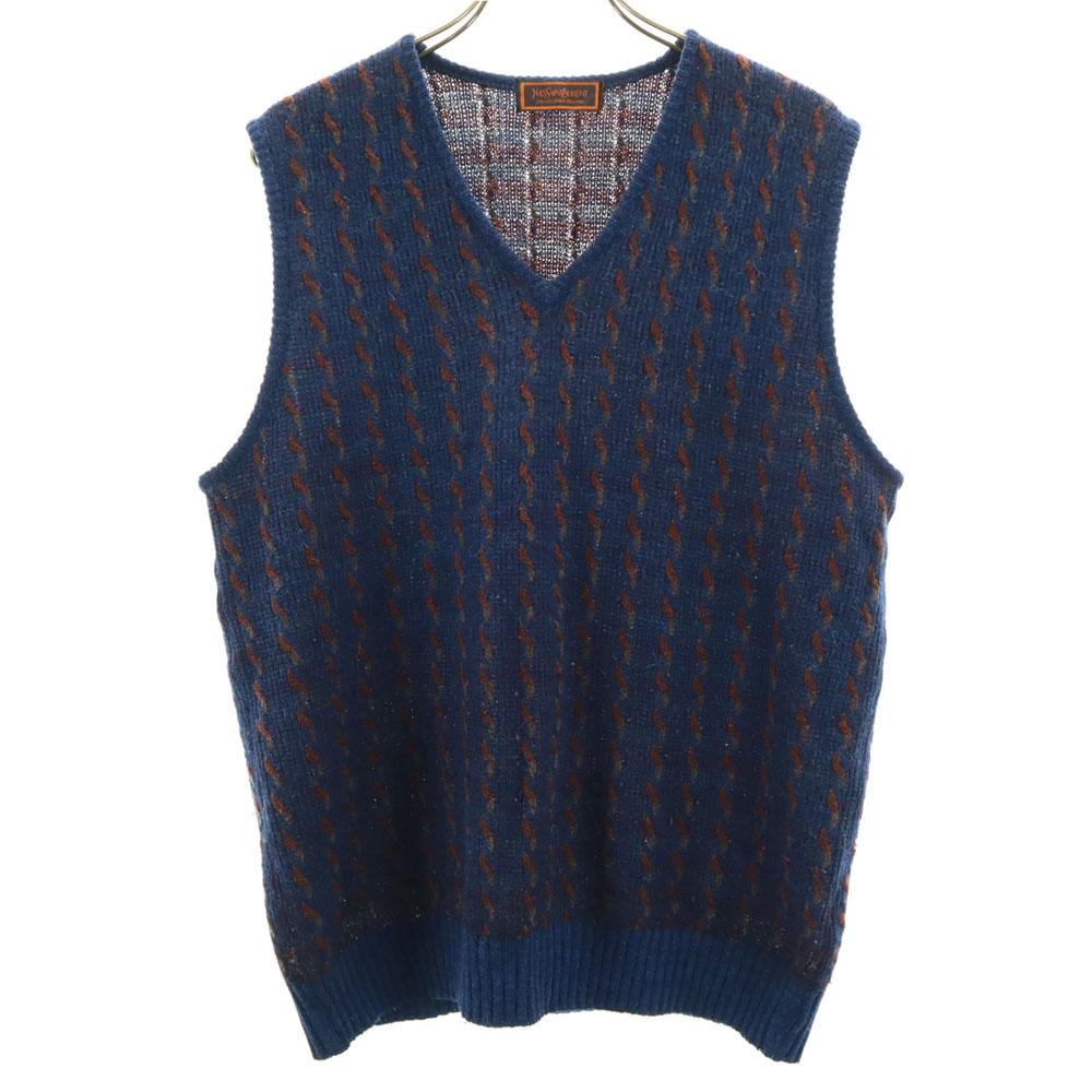 YVES SAINT LAURENT 90s Old V neck Knit vest M Navy Men's Used