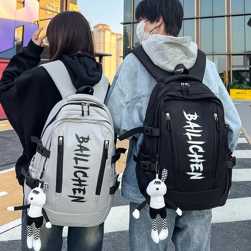 Schoolbag Unisex Kids Black Japanese Retro Tooling Backpack Men's Tide American Campus Junior High School Student High School Student Women's Large-Capacity Backpack Bl