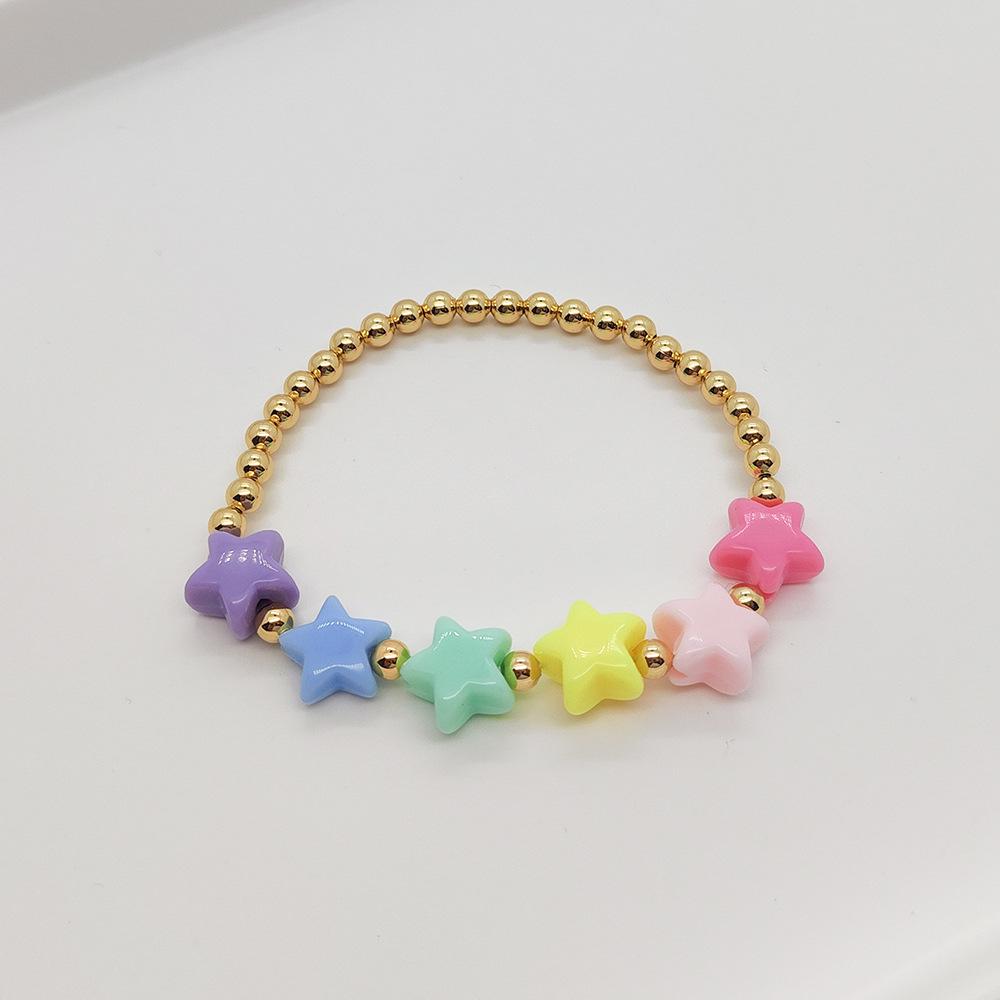 

18K Gold Plated Woven Heart Macaron Color Beaded Copper Bracelet for Women