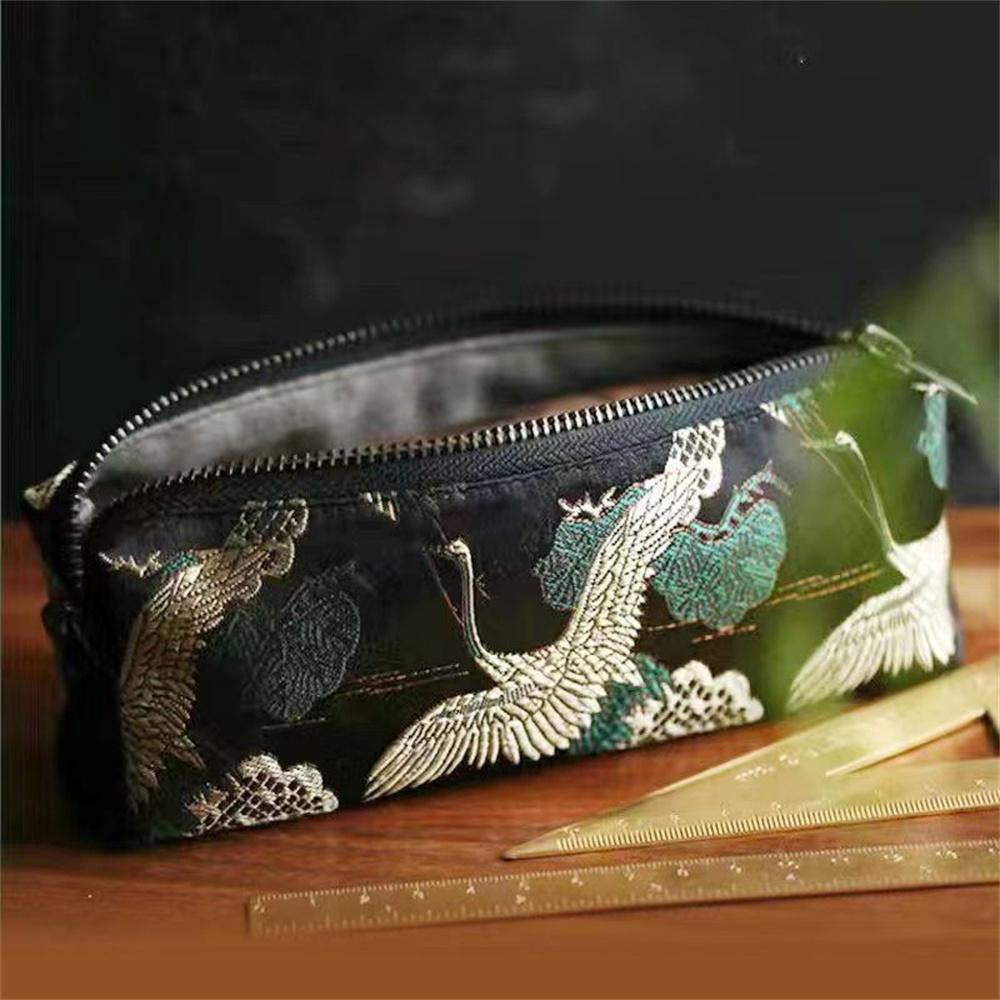 Embroidery Pen Box Simple Chinese Pen Holder Student Pencil Bag Large Capacity Cute Stationery Case For Classroom Stationery