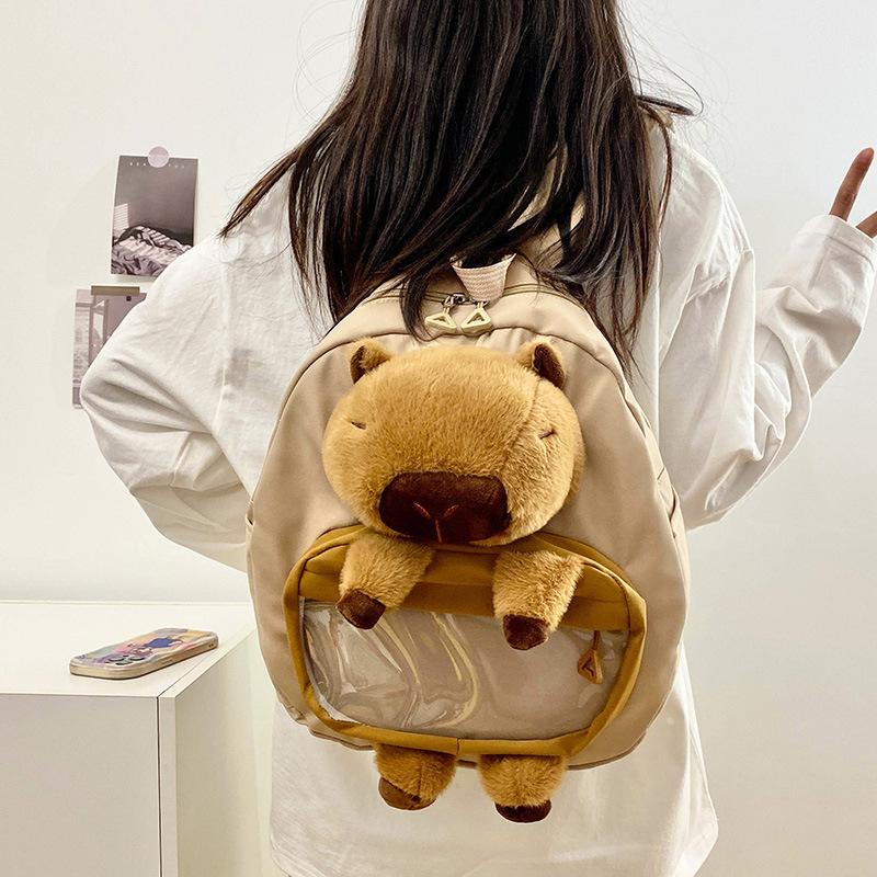 Kawai Capybara Rucksack Damen Großvolumiger Cartoon Lustiger Rucksack Soft Girl Cartoon Animation Studentenrucksack Leichte Liebestasche