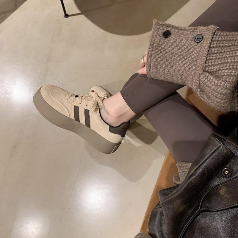 [] Maillard style~ retro leather color matching platform casual sports women's board shoes