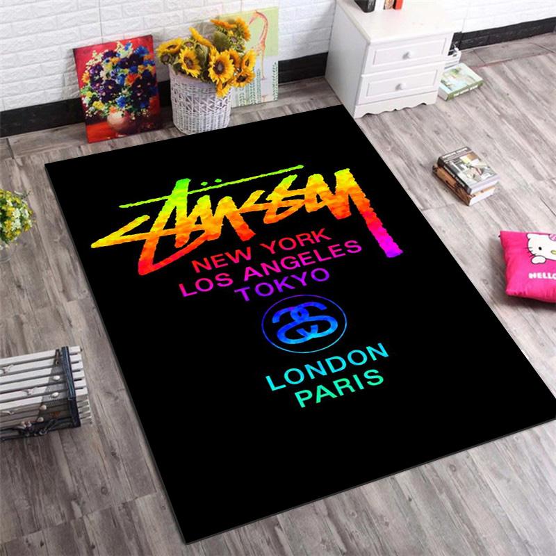 Black Base City Names No.4 Logo Area Rug Non Slip Mat, White Print Global City Street Art Carpet for Living Room Decor
