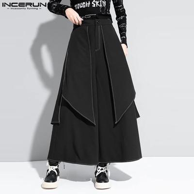 INCERUN Autumn Fake Two-piece Pleated Irregular Hem Long Pants