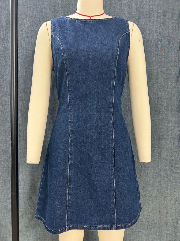 Denim Dress 3d Effect With Zipper For Casual Travel And Office Wear