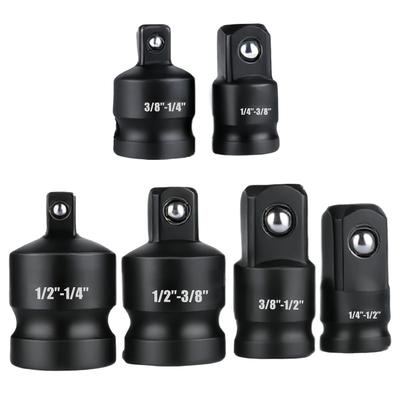 Set of 6 Impact Socket Adapters In Sizes 1/2, 3/8, And 1/4 Inches, Designed for Use with Wrenches And Drills In Automotive