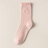 Ladies Spring and Autumn Thin Wooden Ear Embroidered Bow In The Tube Pile Pile Cotton Socks