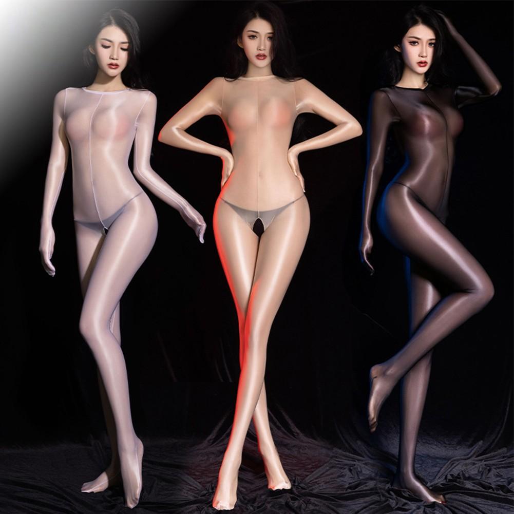Jumpsuits Open Crotch Pantyhose See Through Sheer Stretch