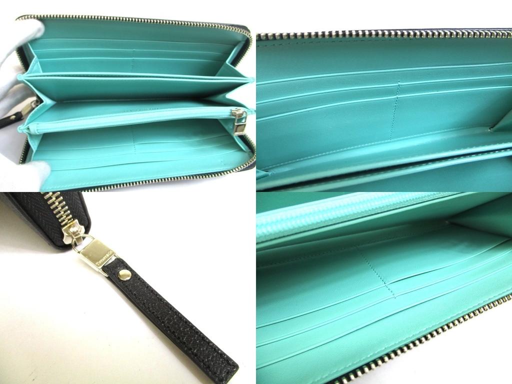 Authentic Tiffany & Co. Logo Plate Black Leather Round Zip Wallet #a871  Refurbished