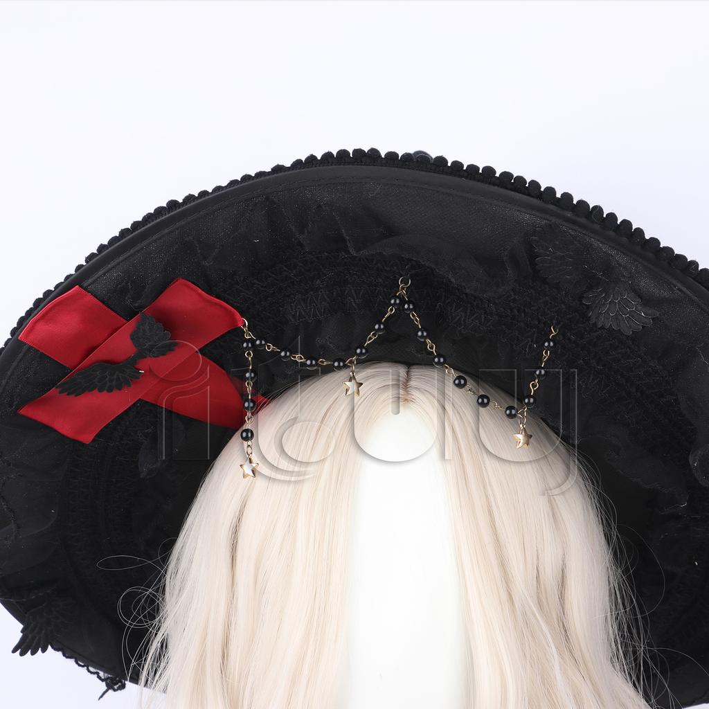 Black Curved Cone Witch Hat Gothic Lolita Women Cosplay Dress Hat Accessories Halloween Party Magical Clown Wizard Hat Decor
