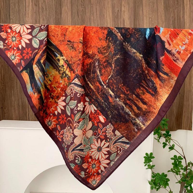 Square scarf new neck scarf scarf small shawl travel bag headscarf versatile cashew flower silk scarf