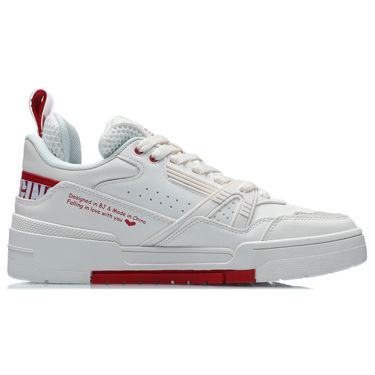 Li Ning 001 Btc Non-Slip Wear-Resistant Low-Top Skate Shoes Women Sneakers White Red AECR002-4