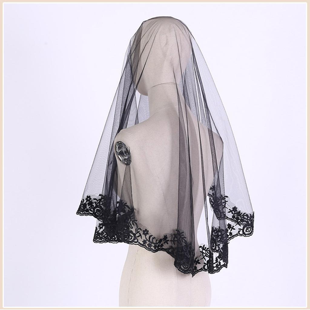 Mørkt slør Blonder Slør Mantilla Hodeplagg Bryllup Hårtilbehør Svart Bryllupsslør Skjerf Blonder Svart Slør