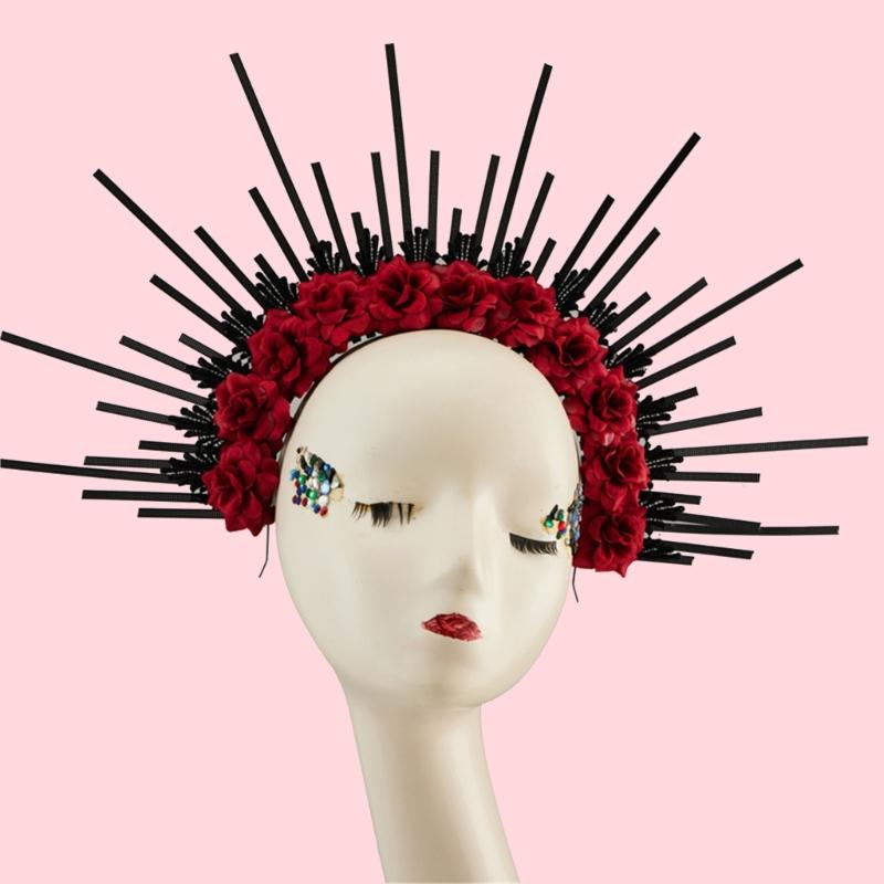 Rose Floral Crown Hair Tiaras Spiked Headbands Bride Flower Crown Halloween