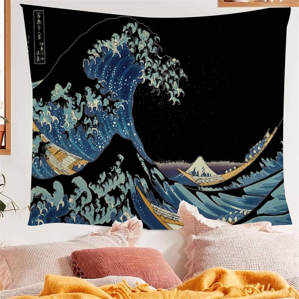 great wave Kanagawa Anime Tapestry Hippie Flower Wall Carpets Dorm Decor Wall Hanging Home Decor