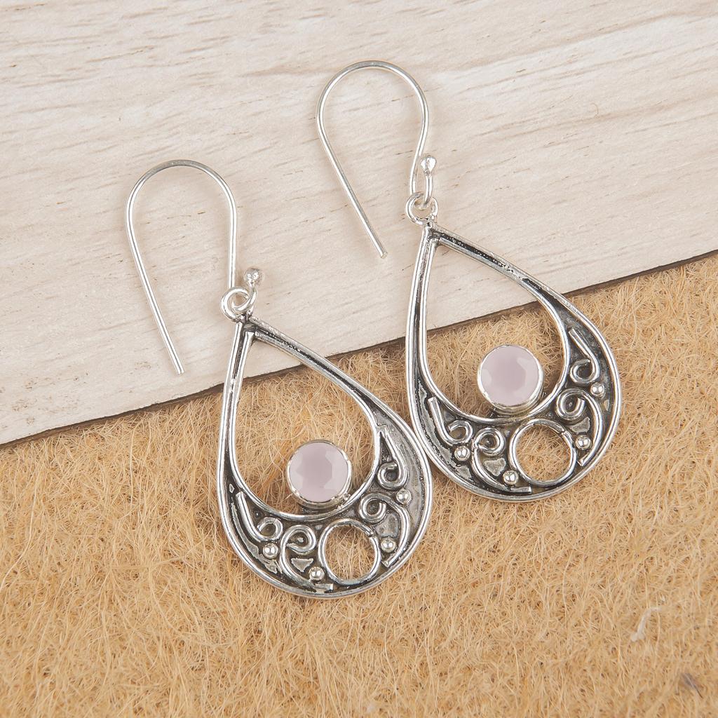 Rose Kalsedon Edelstenssmykker, 925 Sterlingsølv Øreringssmykker, Håndlagde Nydelige Øreringer Gave Til Kvinner