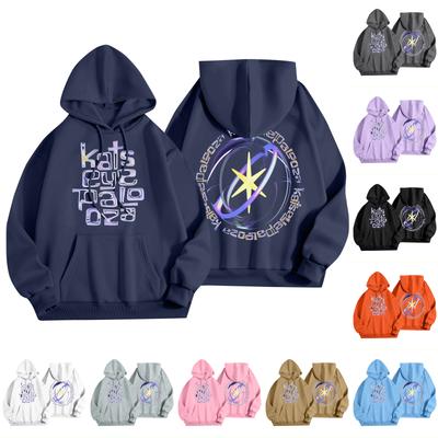 Unisex Mode Leichter Langarm-Pullover mit Taschen Bedruckter Hoodie