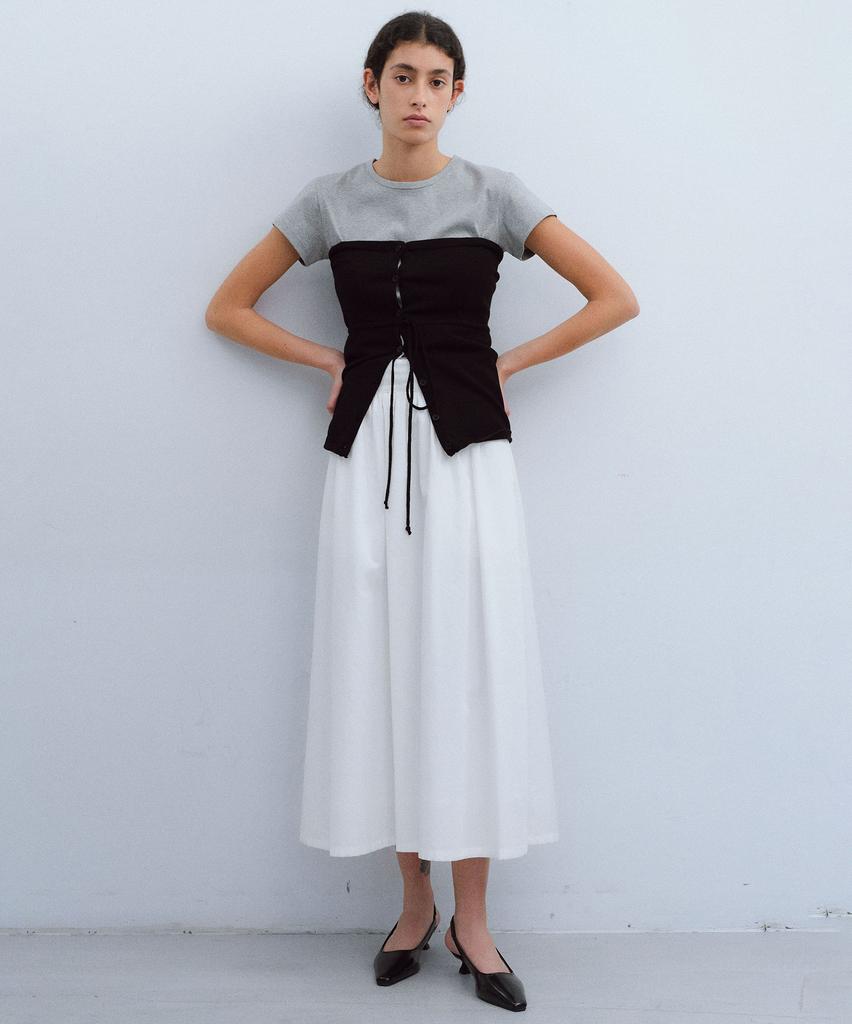 Aubeuawo Belted Shirring Skirt (White)