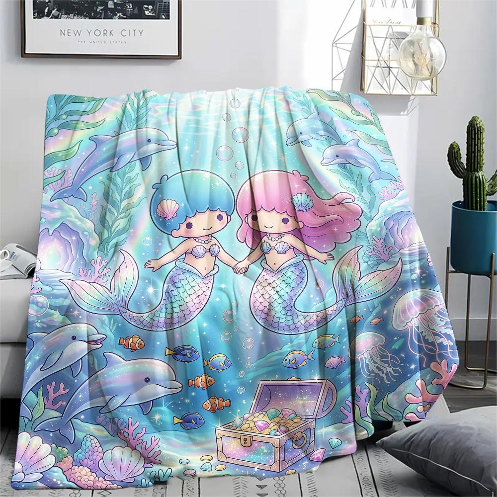 1PC Little Twin Stars Print Flannel Blanket, High quality All Seasons, Home Decor, Warmth and Comfort, Perfect for Christmas Gifts