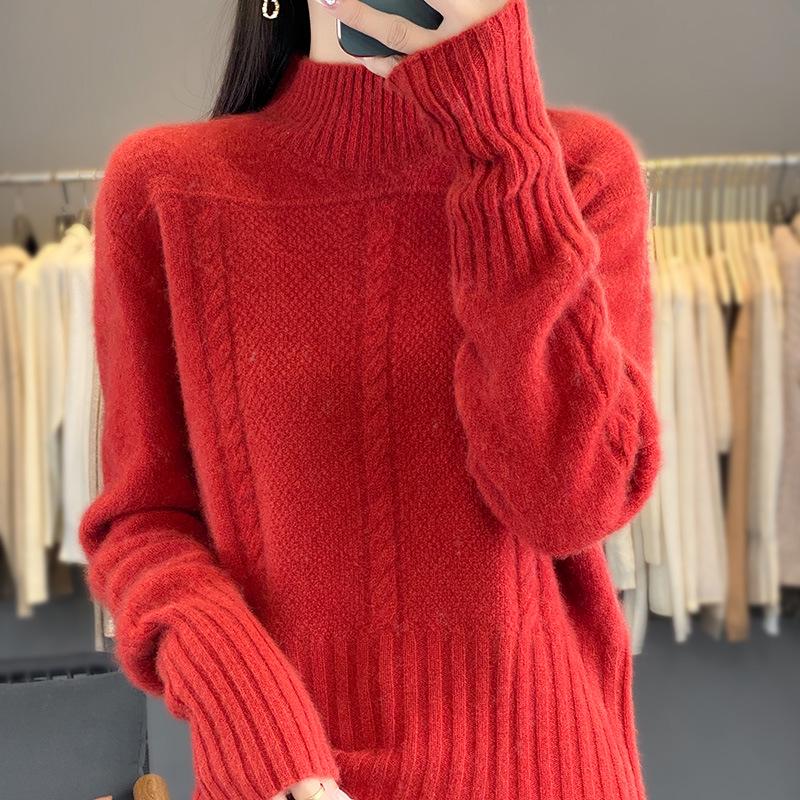 Women's Fashion High Neck Wool Cable Knit Sweater - Autumn/Winter Collection