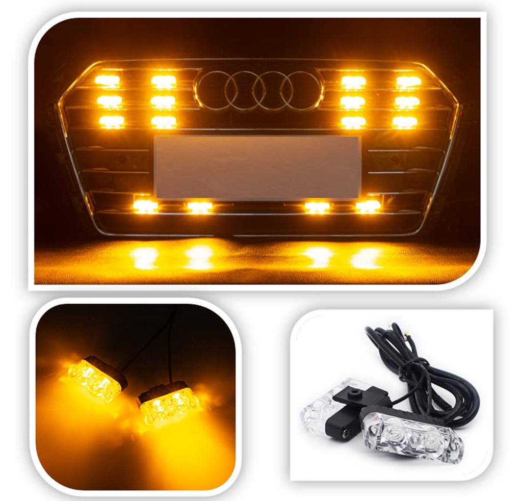 LED Strobe Flashlight 12V Car Kit with Switch Super Bright High Brightness Strobe Light 2 Rows X 8 Lights Car LED Light Kit (Amber)