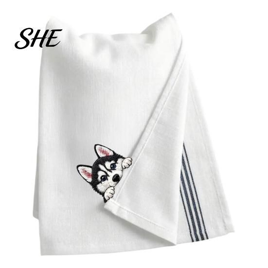 Dog Embroidered Towels Cute Puppy Tea Towel, Corgi Dachshund Kitchen Dish Absorbent Decor Quick Dry Hand Towel for Lovers Bathroom Home