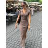 Elegant Office Lady Maxi Dress Women Solid Fashion Turn-down Collar Short Sleeve Button Side Slit Body-Shaping Street Robe